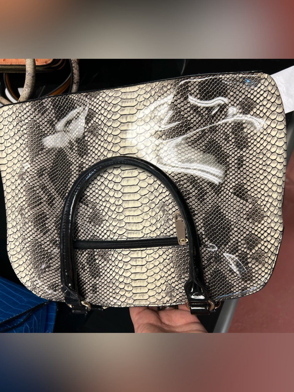 Source Unknown Snakeskin Satchel in Beige and Black